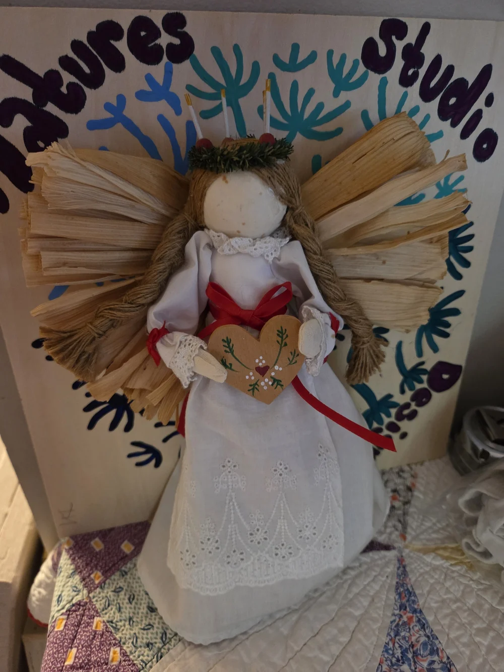 Vintage handmade tree topper winter solstice decor holiday candle crown nordic